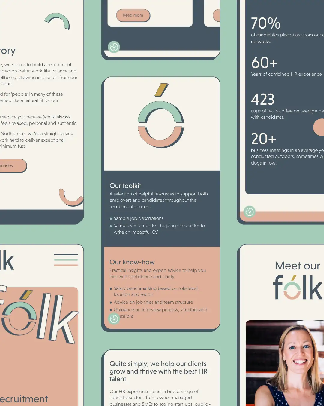 Screenshots of folk recruitment website design on mobile