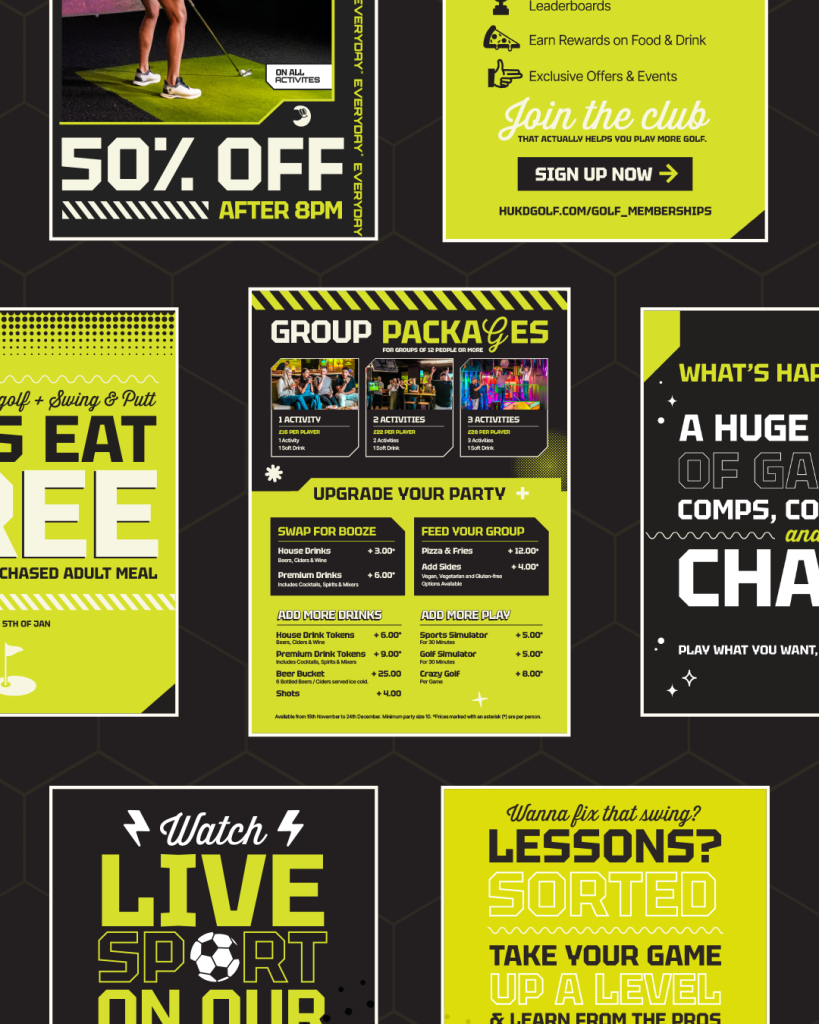 A selection of in venue poster designs