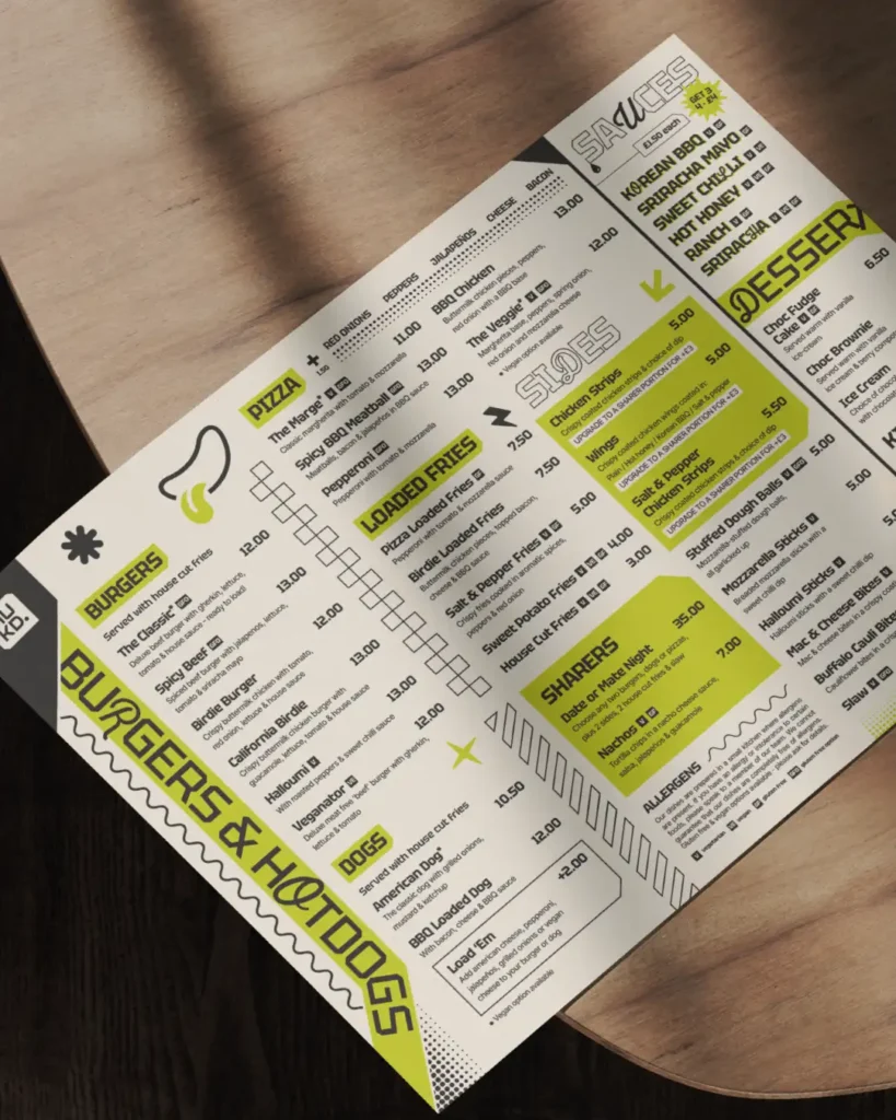 Hukd food and drink menu