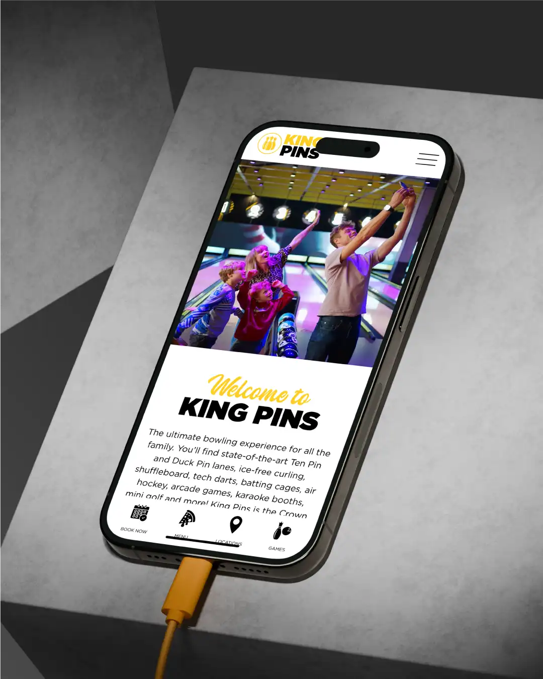 King Pins website design on a phone