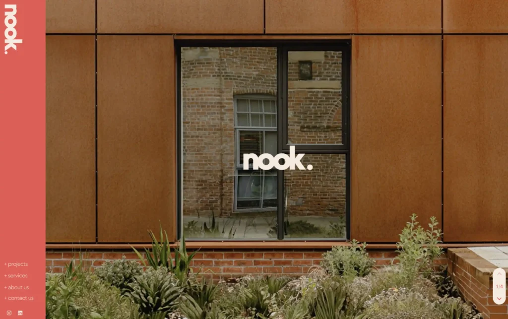 A screenshot of the nook architecture website homepage hero section
