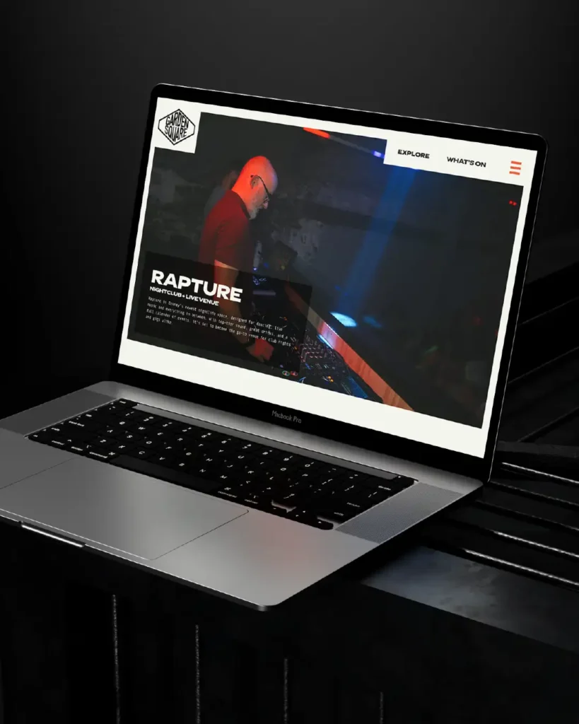 Garden Square leisure industry website on a laptop