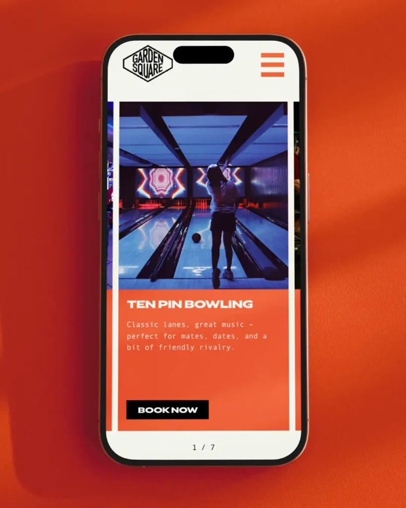 A Iphone mockup of the Garden Square hospitality website design