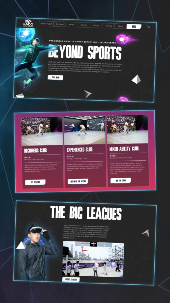 Various screenshots of the UK HADO website