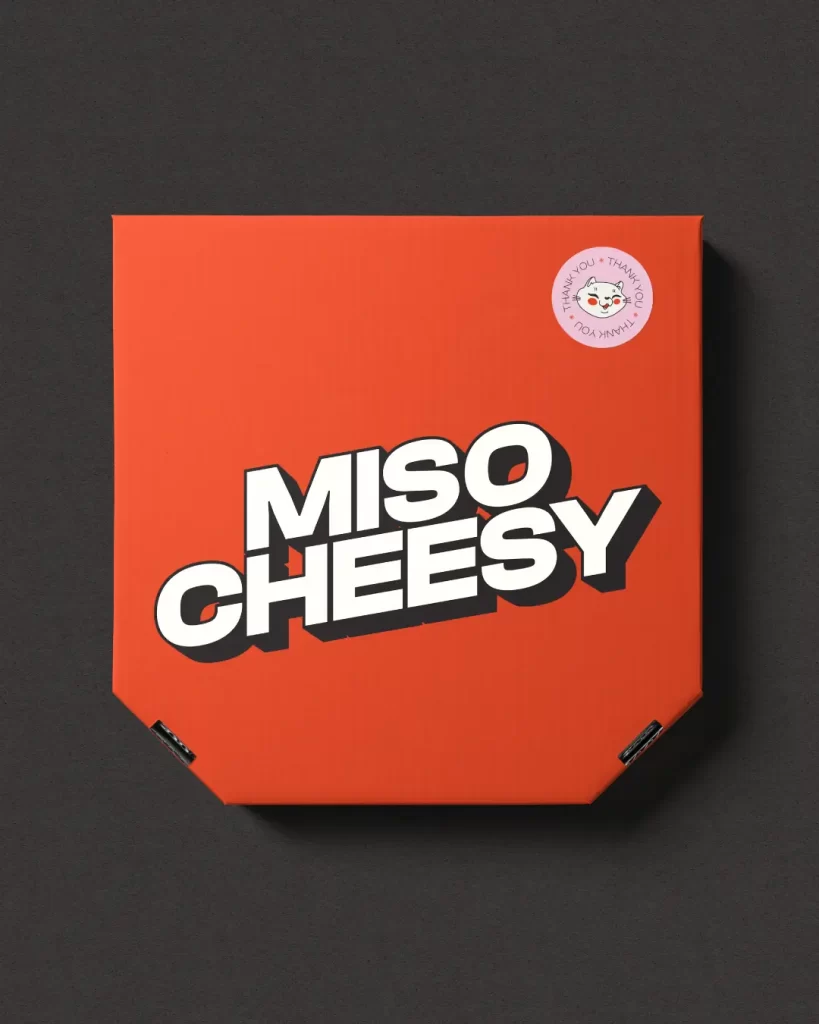 Brand Identity and Packaging Ideas on a pizza box for Miso Cheesy