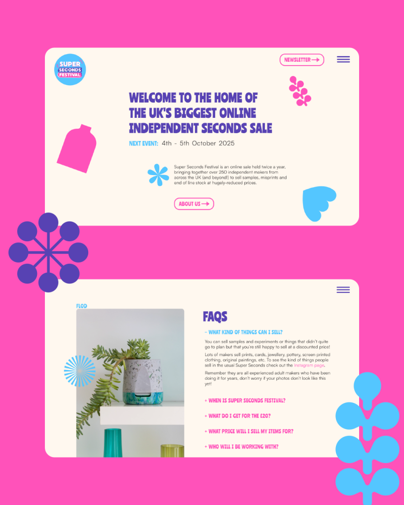 Screenshots of the Super Seconds Website Design