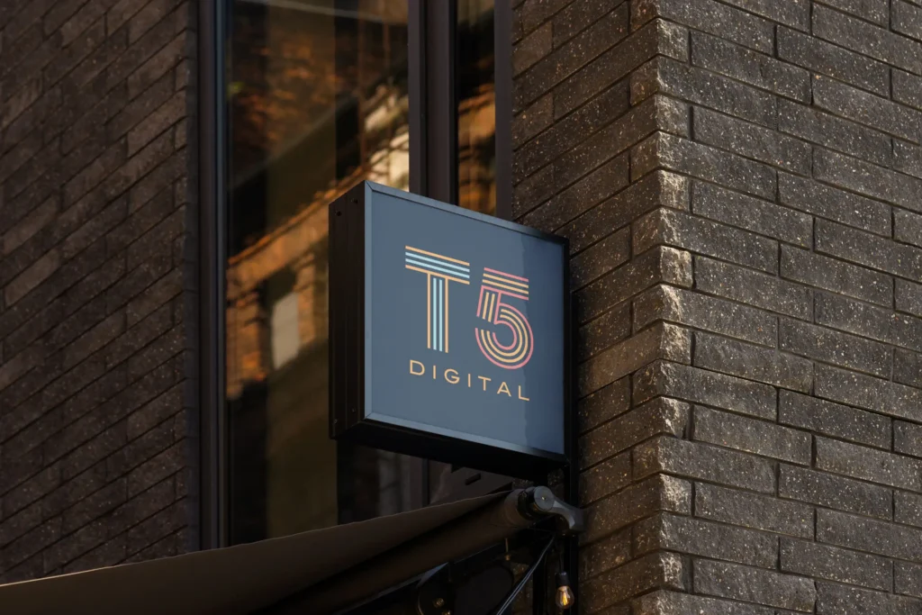 An outdoor building Sign with the T5 Logo