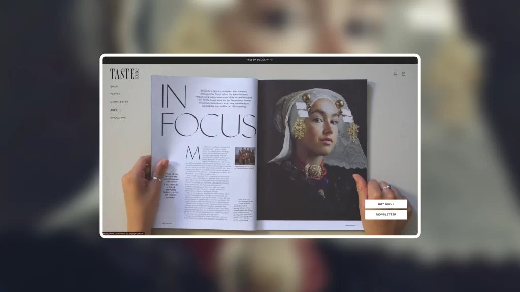 A screenshot of the tastebound magazine website