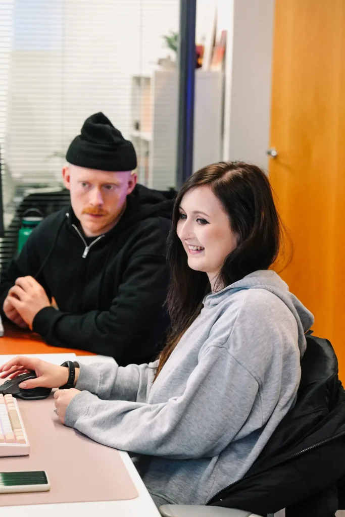 Two members of the web team at Little Green Jesus