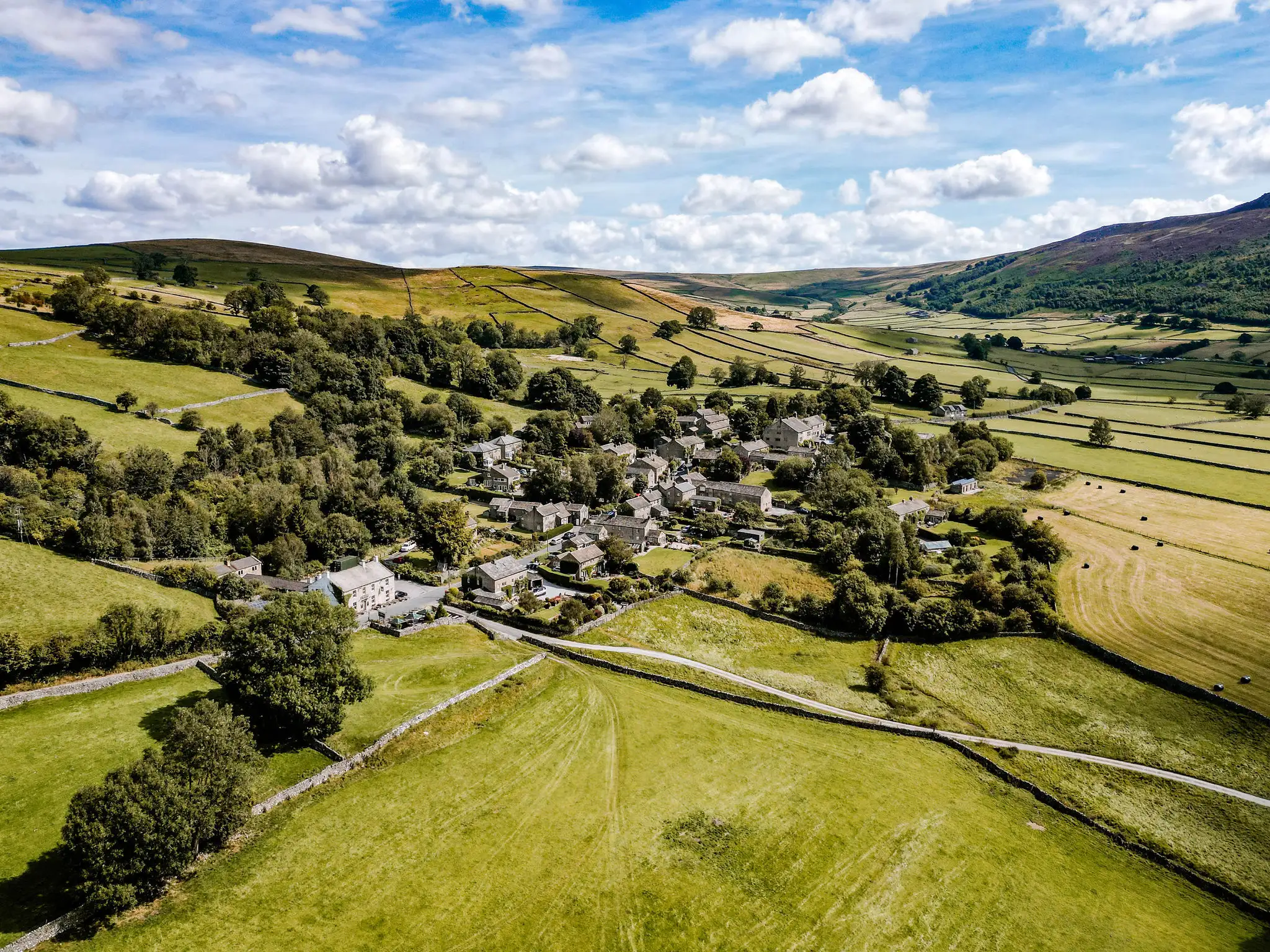 A birdseye photograph of New Inn Appletreewick taken by a drone
