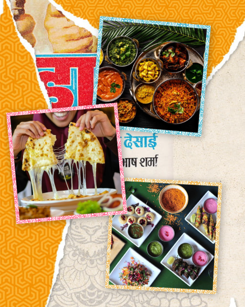 Colourful Indian food collage for The Cat's Pyjamas.