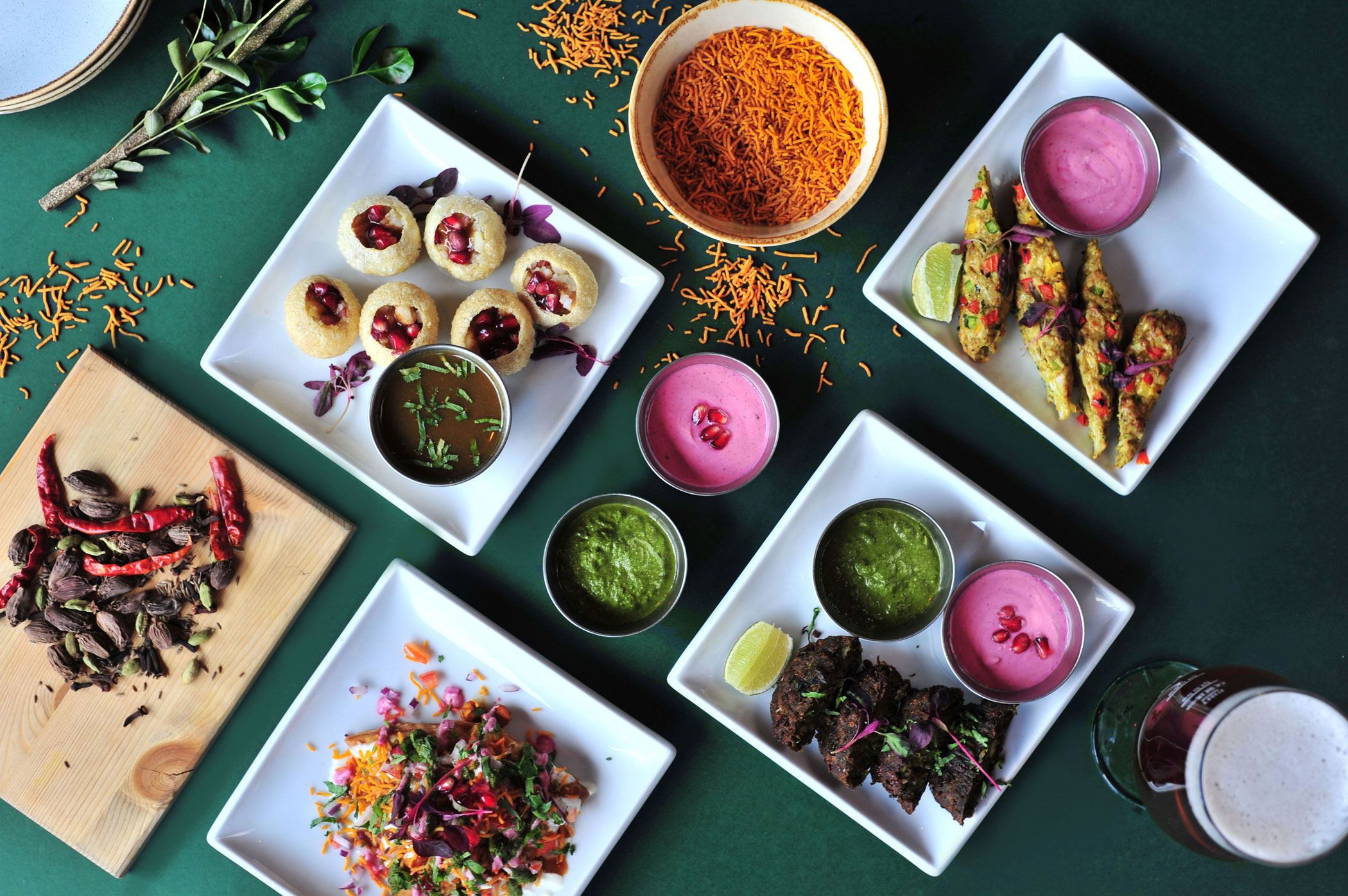 a colourful table of Indian food shot for The Cat's Pyjamas.
