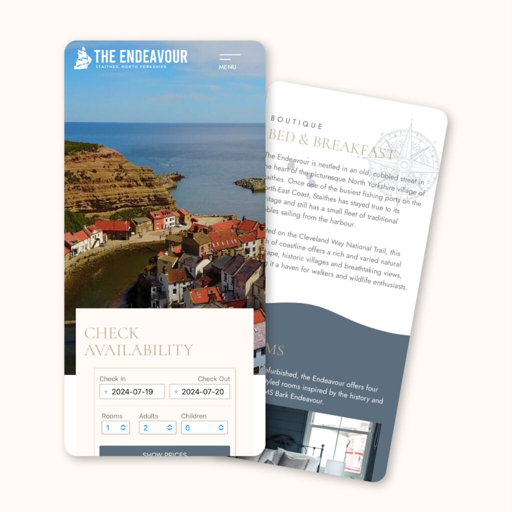 website mock up showing the website design for The Endeavour in North Yorkshire